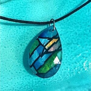 Abstract Blue and Green Teardrop Necklace
